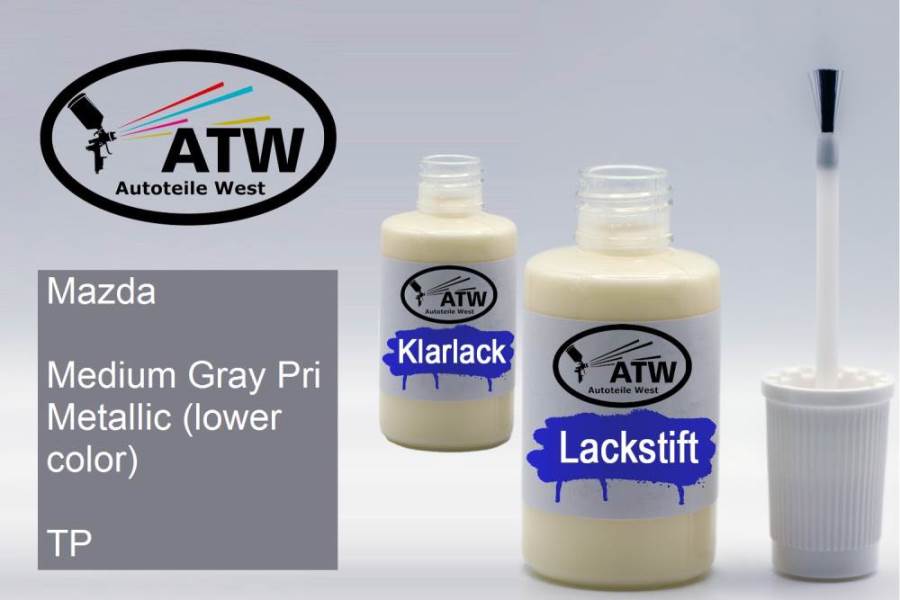 Mazda, Medium Gray Pri Metallic (lower color), TP: 20ml Lackstift + 20ml Klarlack - Set, von ATW Autoteile West.